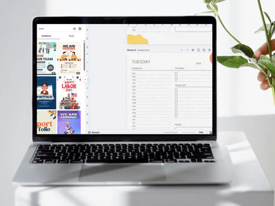 Laptop displaying a calendar app with a white background