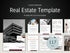 A dark banner displaying a 117-page Real Estate Agent Welcome and Onboarding kit with various page previews like Mission and Team introduction