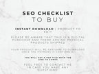 Text on a marble background describing an SEO checklist for product purchase.
