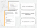 Two pages of a document with text and graphics on a marble background