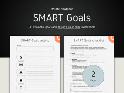 SMART Goals setting and checklist document on a black background