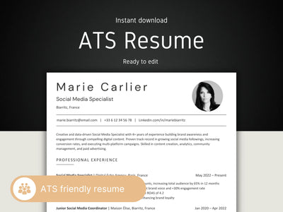 ATS Resume template with a professional layout on a dark background