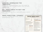 Social Media Audit template with text instructions on a marble background