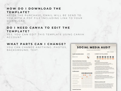 Social Media Audit template with text instructions on a marble background
