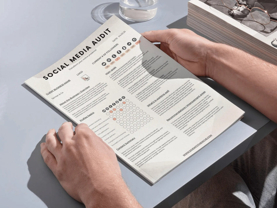 Person holding a social media audit document on a table