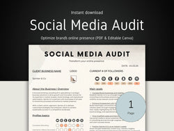 Social Media Audit template with branding options on a dark background