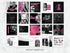 Collection of social media strategy and engagement posters with a pink and black color scheme on a marble background.