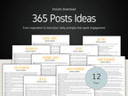 12-page social media content planning guide with monthly prompts for social media posts.