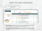 Checklist software interface with graphs and text on a light background
