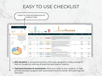 Checklist software interface with graphs and text on a light background