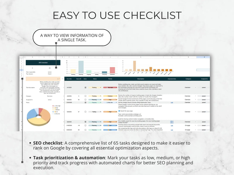 Modèle de liste de contrôle SEO Google Sheets