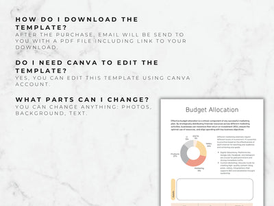 Budget allocation template with a pie chart on a marble background