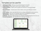 Laptop displaying a productivity template with text on a white background