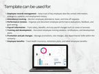 Laptop displaying a software interface with charts and graphs on a marble background