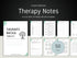 Therapy notes template with various pages displayed on a black background