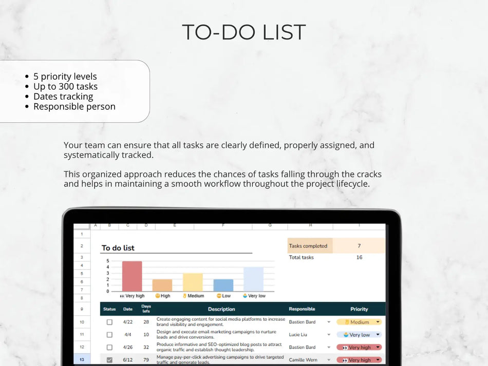Screen of a to-do list application with task management features on a laptop.