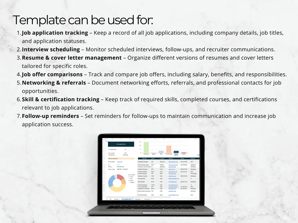 Laptop displaying a job application tracking software interface on a light gray background.