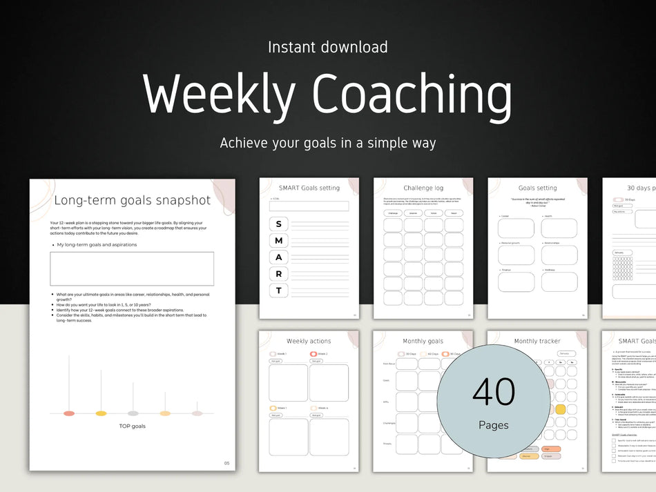 Weekly coaching goal setting sheets with a dark background