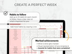 Digital habit tracker app interface with text on a light gray background