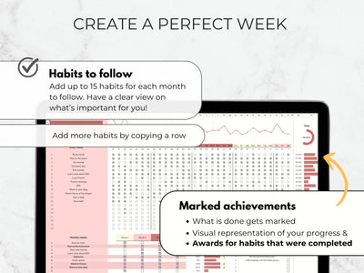 Digital habit tracker app interface with text on a light gray background