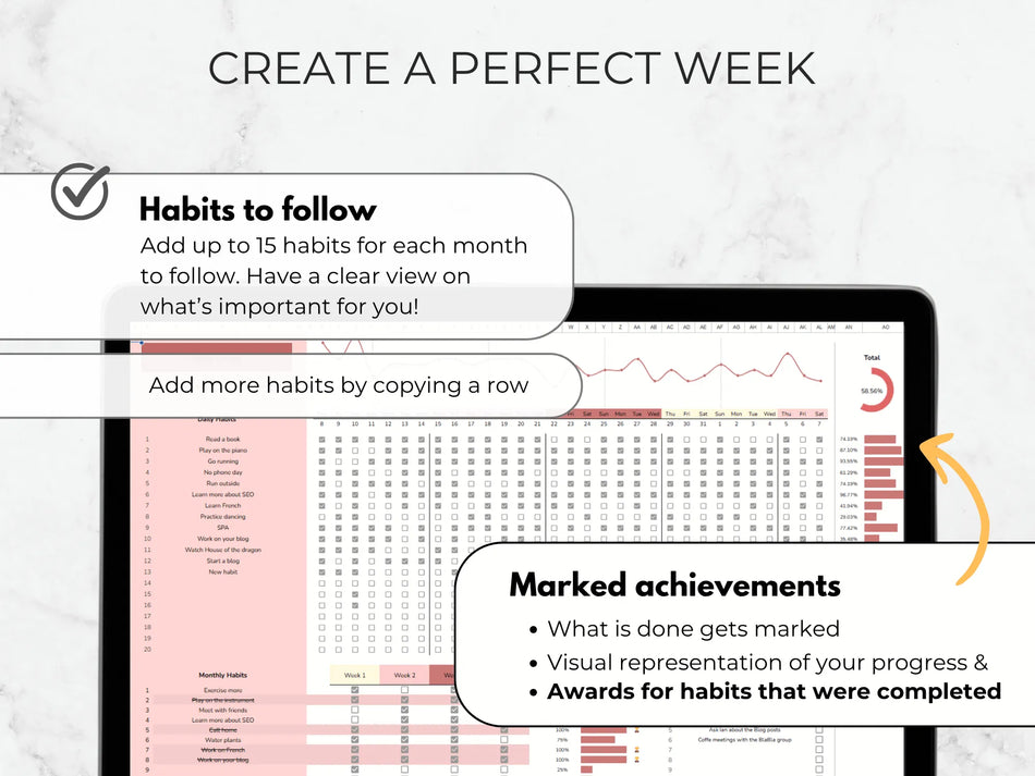 Digital habit tracker app interface with text on a light gray background