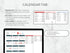 Calendar tab with monthly view, key dates, and color coding on a tablet screen.