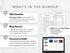 Promotional graphic of SEO checklist, blog planner, and ecommerce audit bundle with text and a laptop displaying website content.