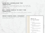 Instructions on how to download and edit a template with a sample checklist on a marble background.