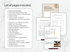 Pages of a website or app with text and images on a marble background