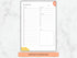 Daily planner sheet with time slots, tasks, and notes on a marble background