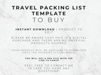 Travel packing list template with text on a marble background