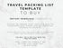 Travel packing list template with text on a marble background