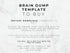 Text on a marble background about a 'Brain Dump Template to Buy' with purchase and download information.
