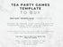 Digital template listing graphic with the text 'TEA PARTY GAMES TEMPLATE TO BUY' on a white marble background, plus additional download and payment information.