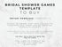 Digital template listing graphic with the text 'BRIDAL SHOWER GAMES TEMPLATE TO BUY' on a white marble background, plus additional download and contact information.