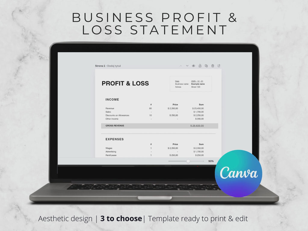 Profit and Loss Statement Template, Small Business P&L Statement