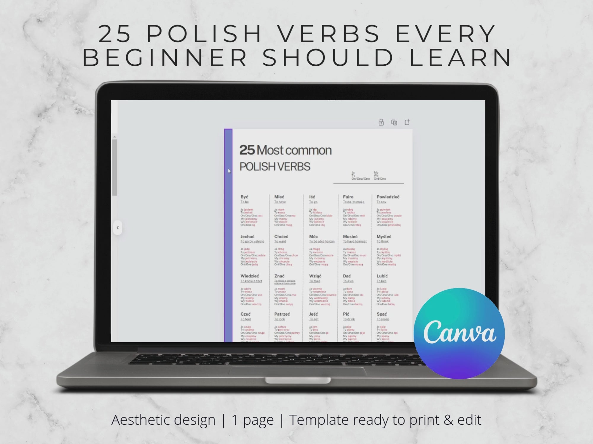 Polish Verbs Conjugation: Language learning cheat sheet (Printable PDF)