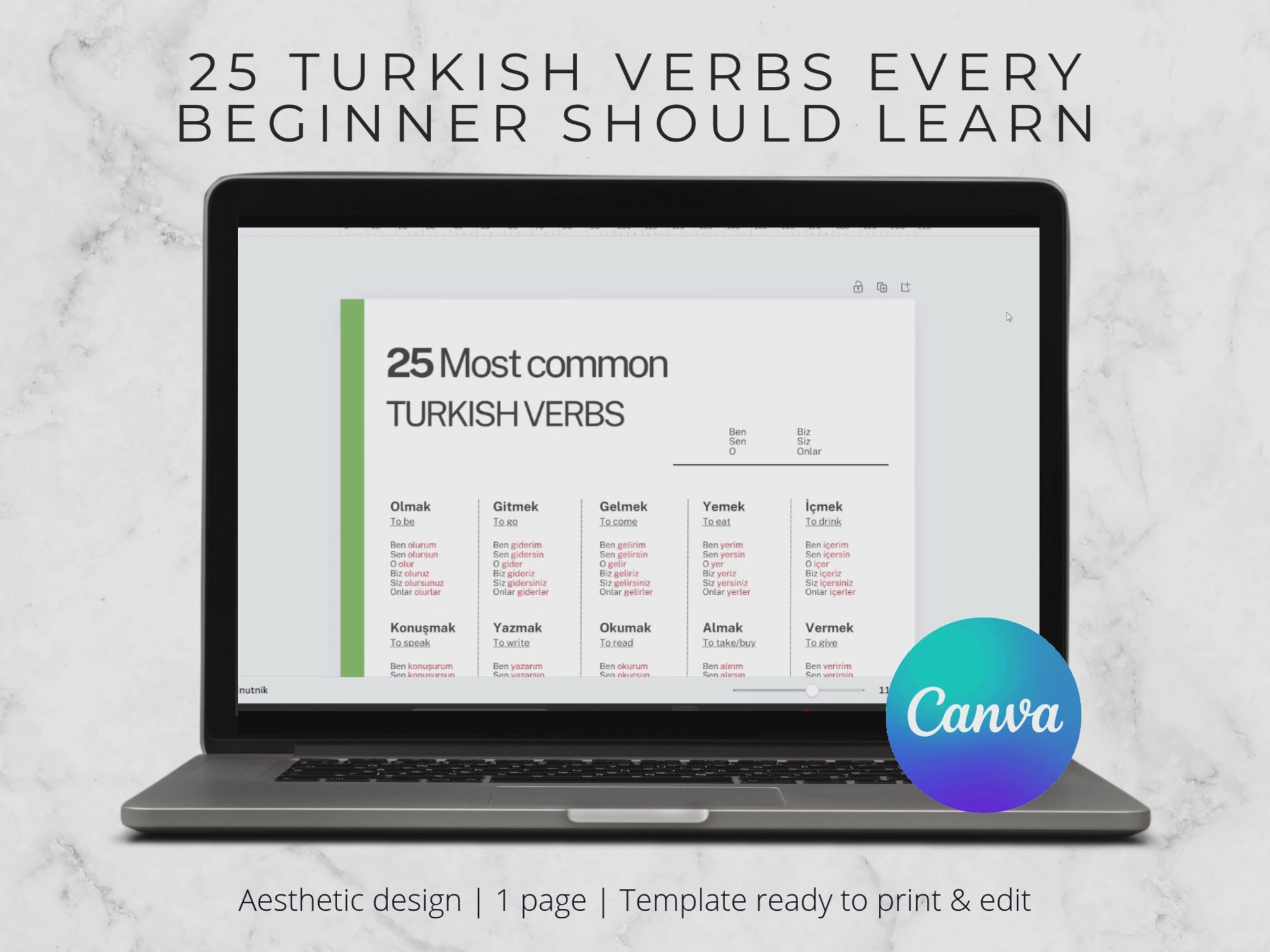List of Turkish Verbs to learn (PDF to download)