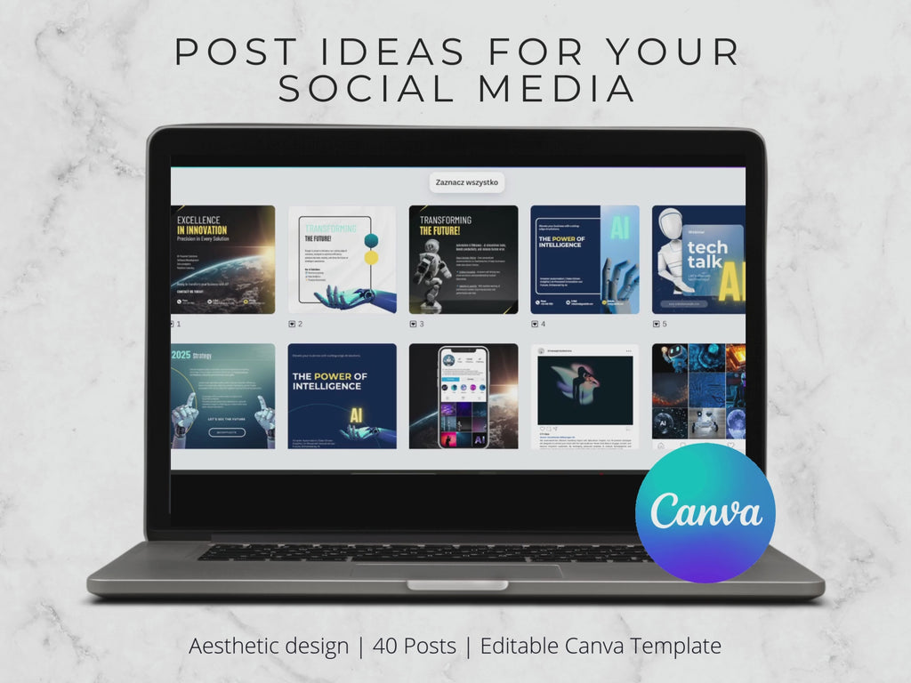 AI & Tech Instagram Templates: Futuristic Social Media Designs (Canva Editable, 40 Posts, Digital)