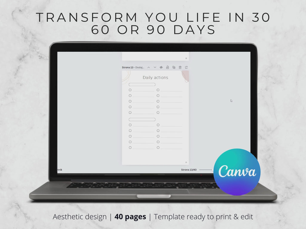 30 60 90 Day Challenge Template: Goal & Habit Tracker (Canva, A4/US Letter)