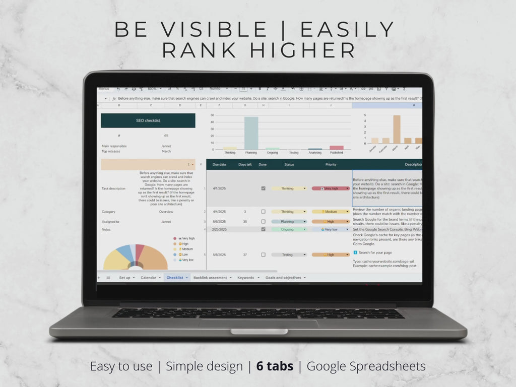 SEO Checklist Template: Google Sheets, Website Audit (Digital Download)