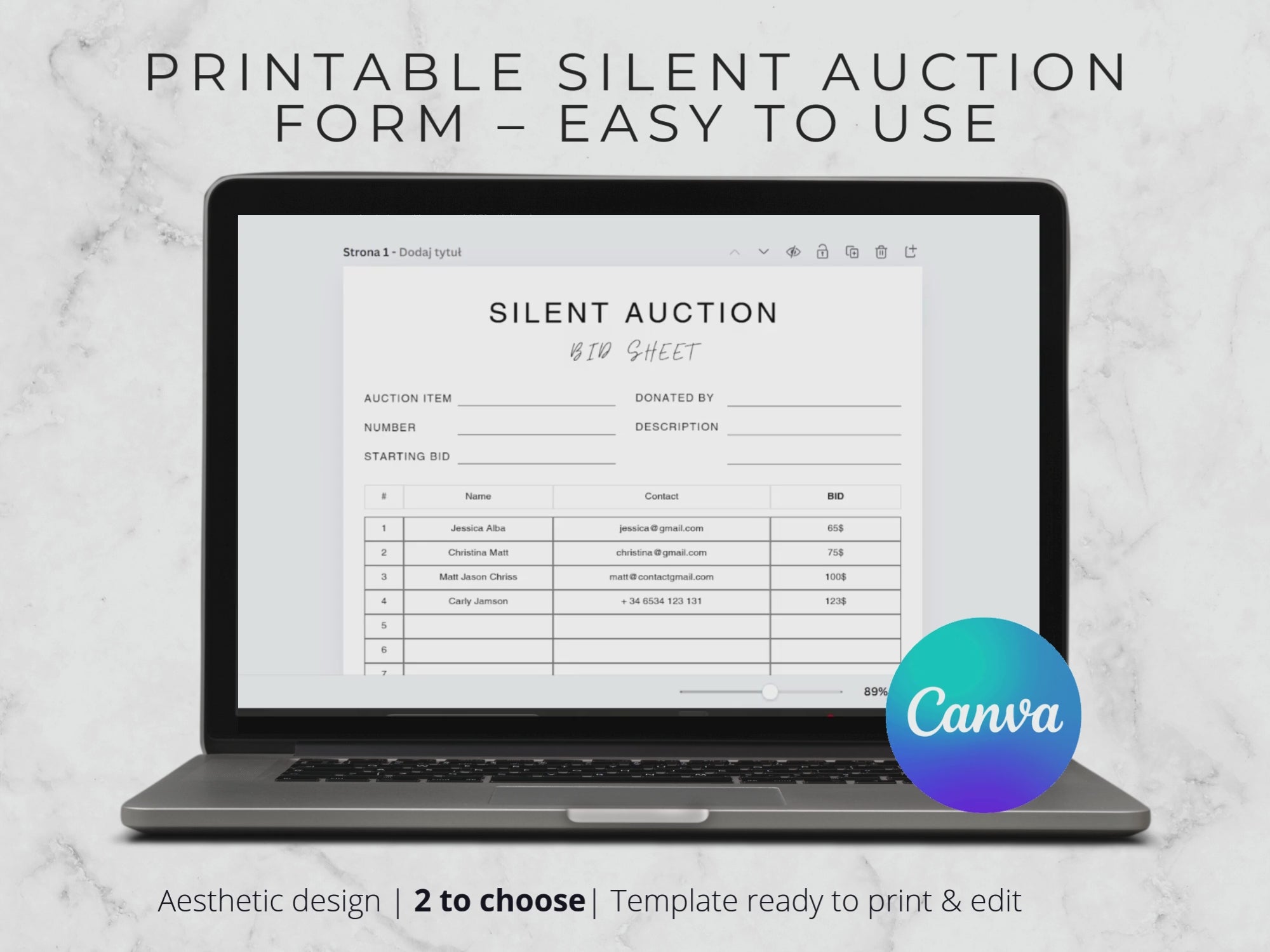 Silent Auction Bid Sheet Template