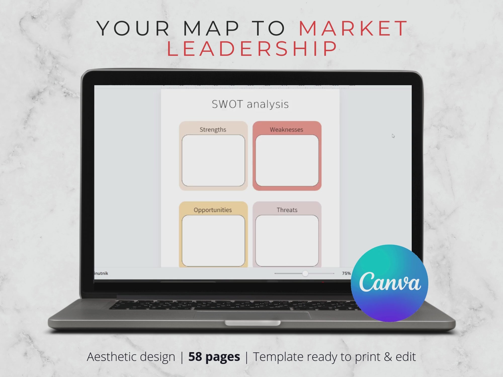 58-Page Marketing Plan Template: Business Strategy (Canva Editable A4/US Letter)