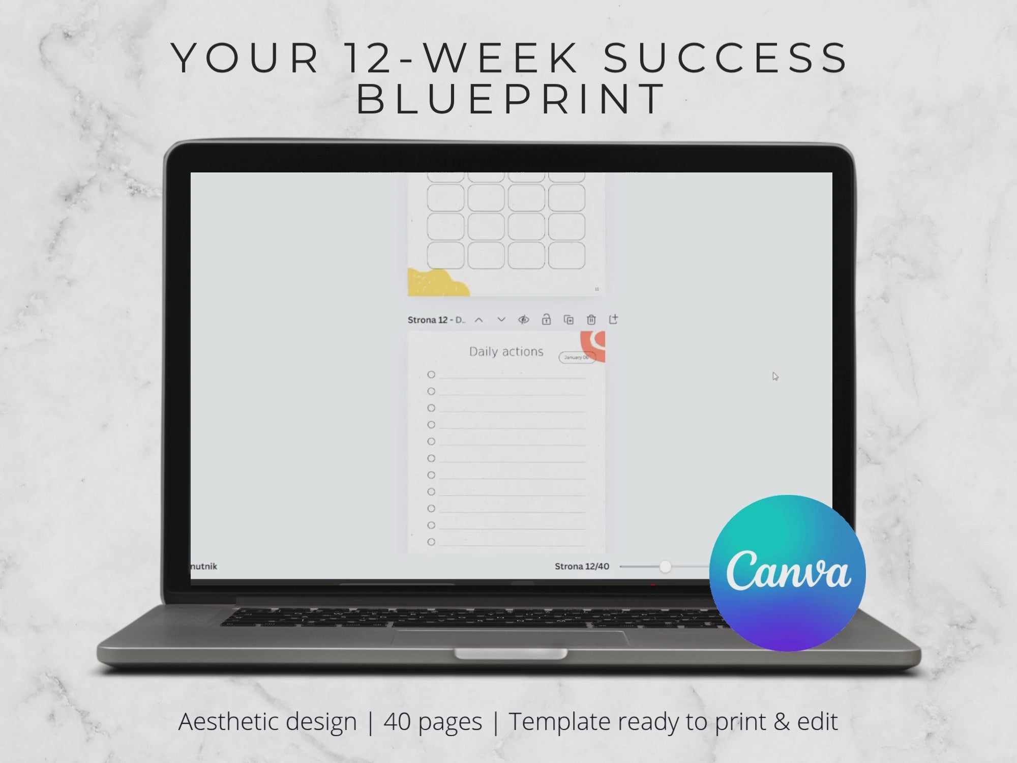 12-Week Goal Planner: Printable Productivity Template (Canva Editable, PDF Download)
