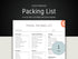 Cover image showing the travel packing list template in A4 and US Letter sizes for instant download.
